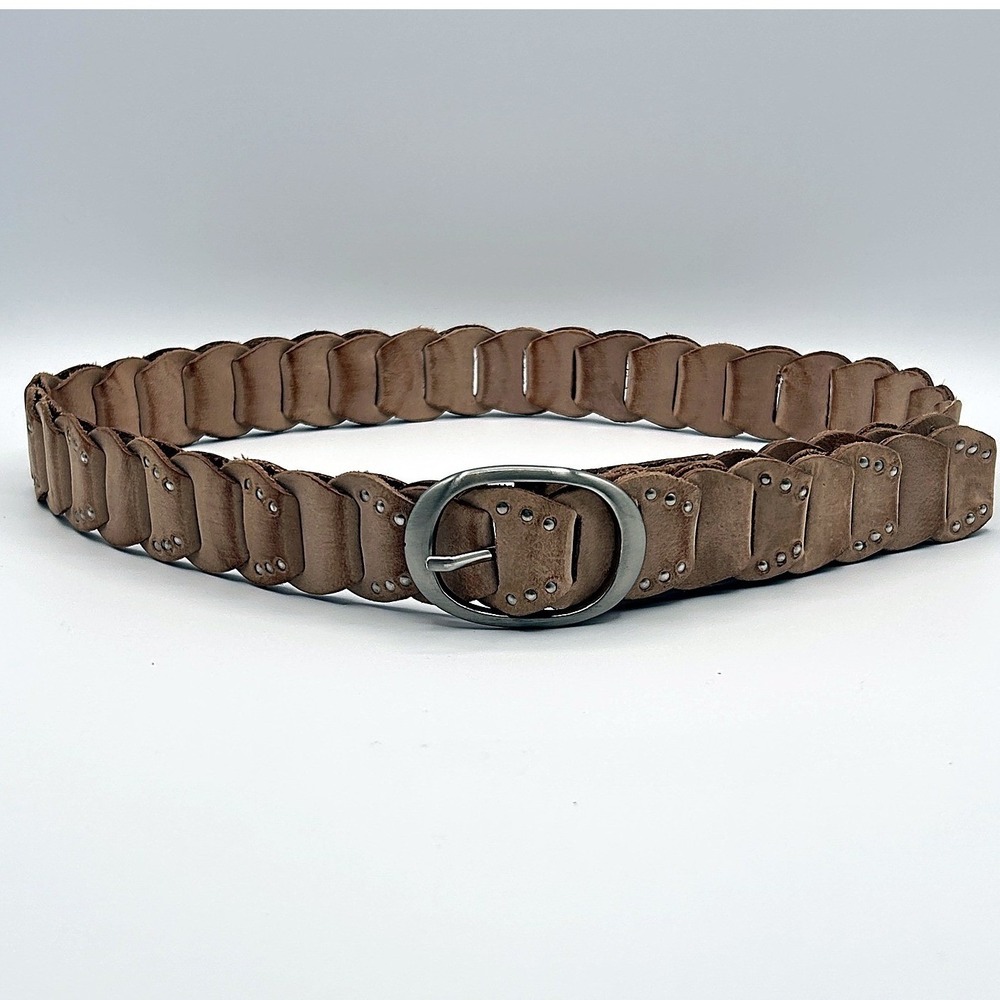 Gap Braided Tan Genuine Leather Belt Small Silver-Tone Oval Buckle 20491-2